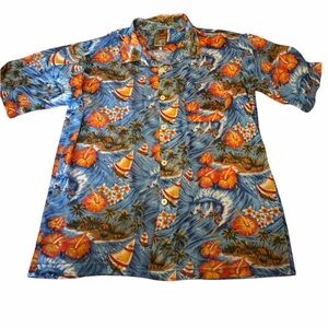 Pineapple Connection Men's Short Sleeve Button Up Hawaiian Shirt XL Blue Vintage